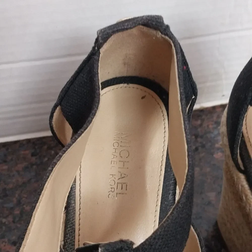 Michael Kors Black and Cream Wedge Sandals...Size 6.5.